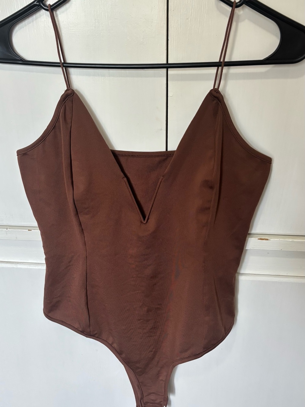 SHEIN Brown V-Neck Spaghetti Strap Bodysuit